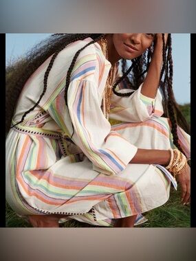 Lemlem H&M Lyocell Striped Belted Multicolor Dress Kaftan artisan beach duster S